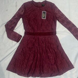 New Juicy Couture Lace Long Sleeve Red Burgundy Wine Velvet Dress S